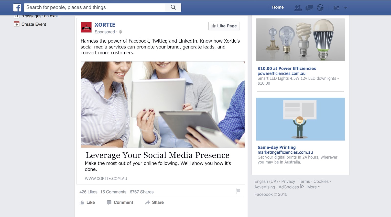 Facebook ads newsfeed