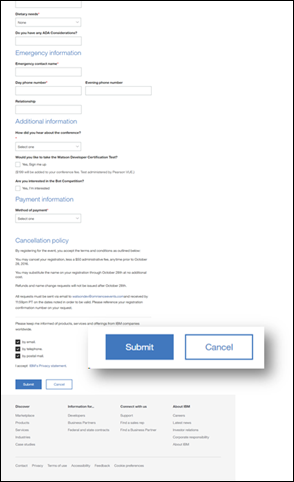 The "Cancel" button is in a disastrous place. Visitors expect the lower-right button to be the next step. The "Cancel" button is in a disastrous place. Visitors expect the lower-right button to be the next step.