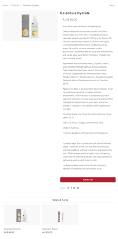 The iNature Skincare product page. The iNature Skincare product page.