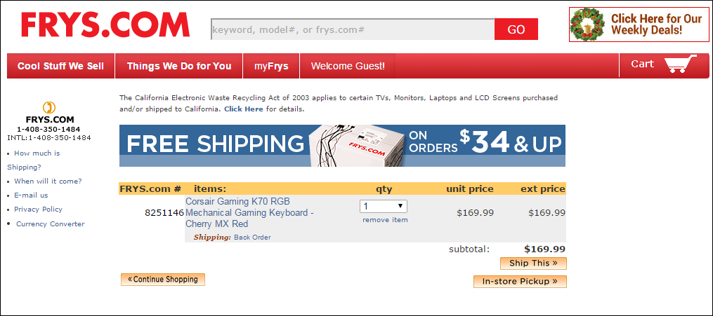 The In-store Pickup button in the lower right generated the error. The In-store Pickup button in the lower right generated the error.