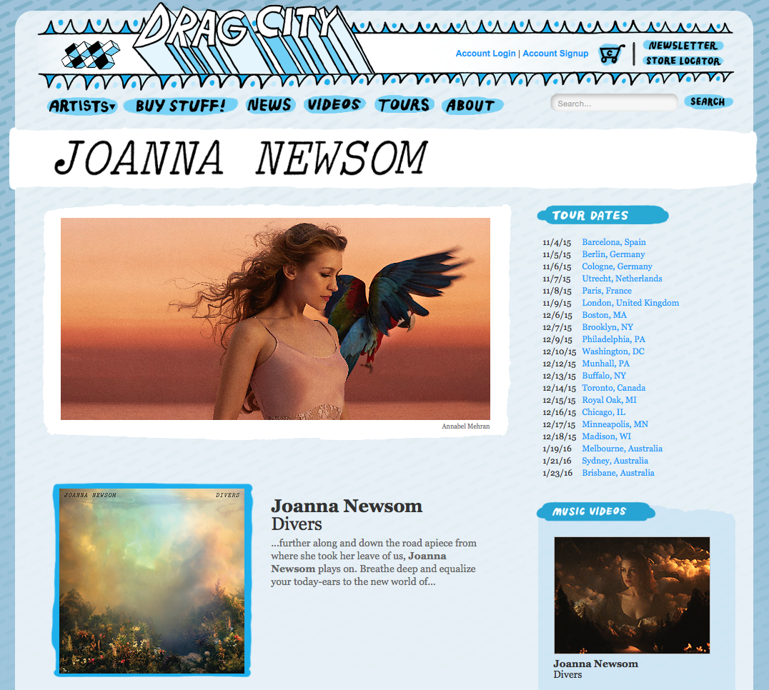 Joanna Newsom's artist page was my first touchpoint with Drag City