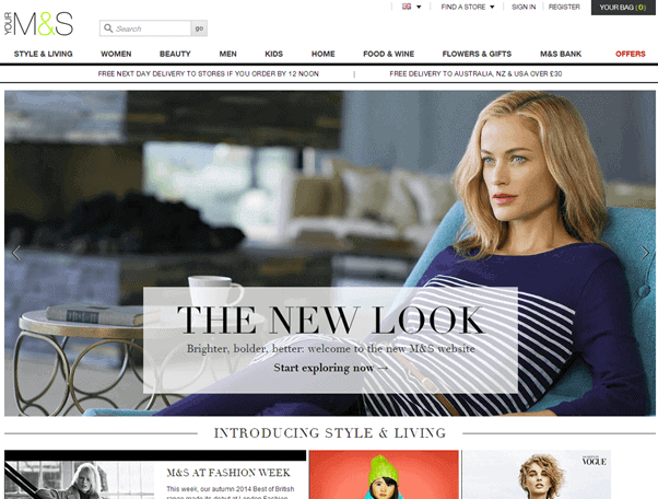 Marks and Spenser new home page Marks and Spenser new home page offers "The New Look"