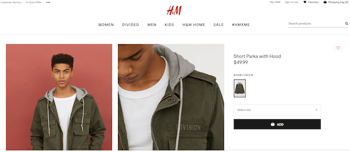 H&M uses a scrolling list of recommended product pairings. 