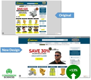 Images from Galeton website redesign AB test example