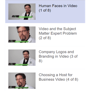 4 lessons of the 8-part series, marketing videos that convert, that teaches how to optimize marketing videos.