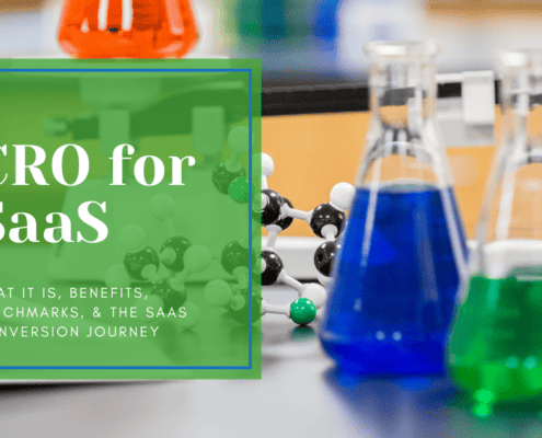 Science lab with beakers filled with green and blue liquids, with article title overlayed