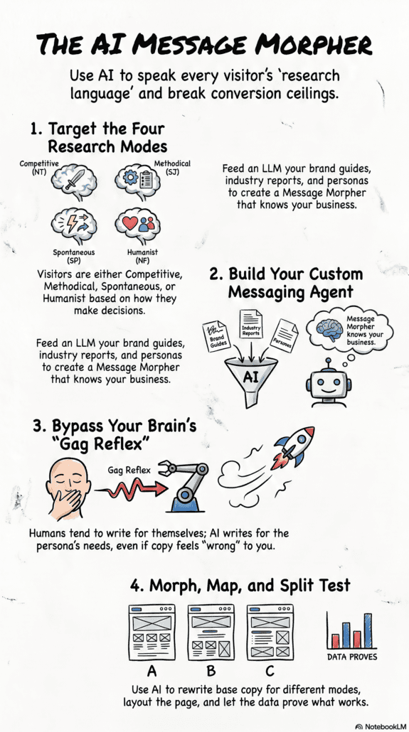 Infographic titled THE AI MESSAGE MORPHER.