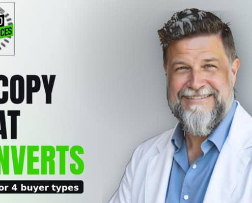 A picture of host Brian Massey and the words "AI COPY THAT CONVERTS. Write for 4 buyer types"