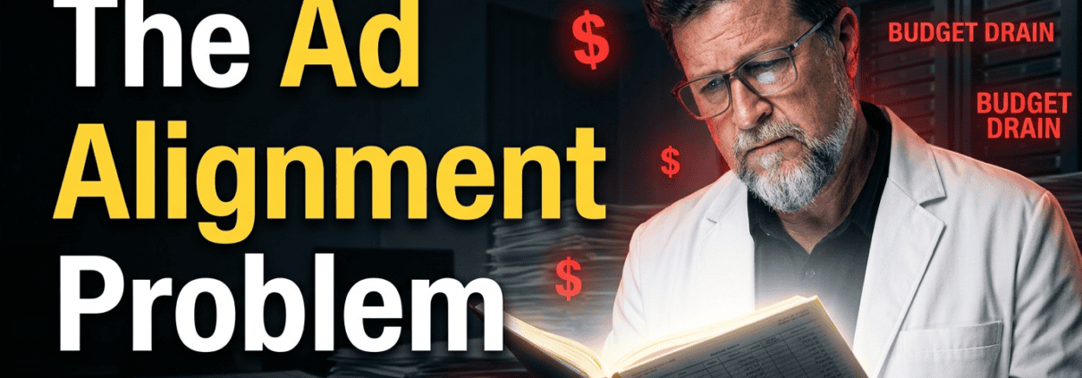 Brian Massey reading a book. The title says "The Ad Alignment Problem"