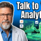 Brian Massey in a lab coat and a data monster in the background. The caption says "Talk to your analytics"