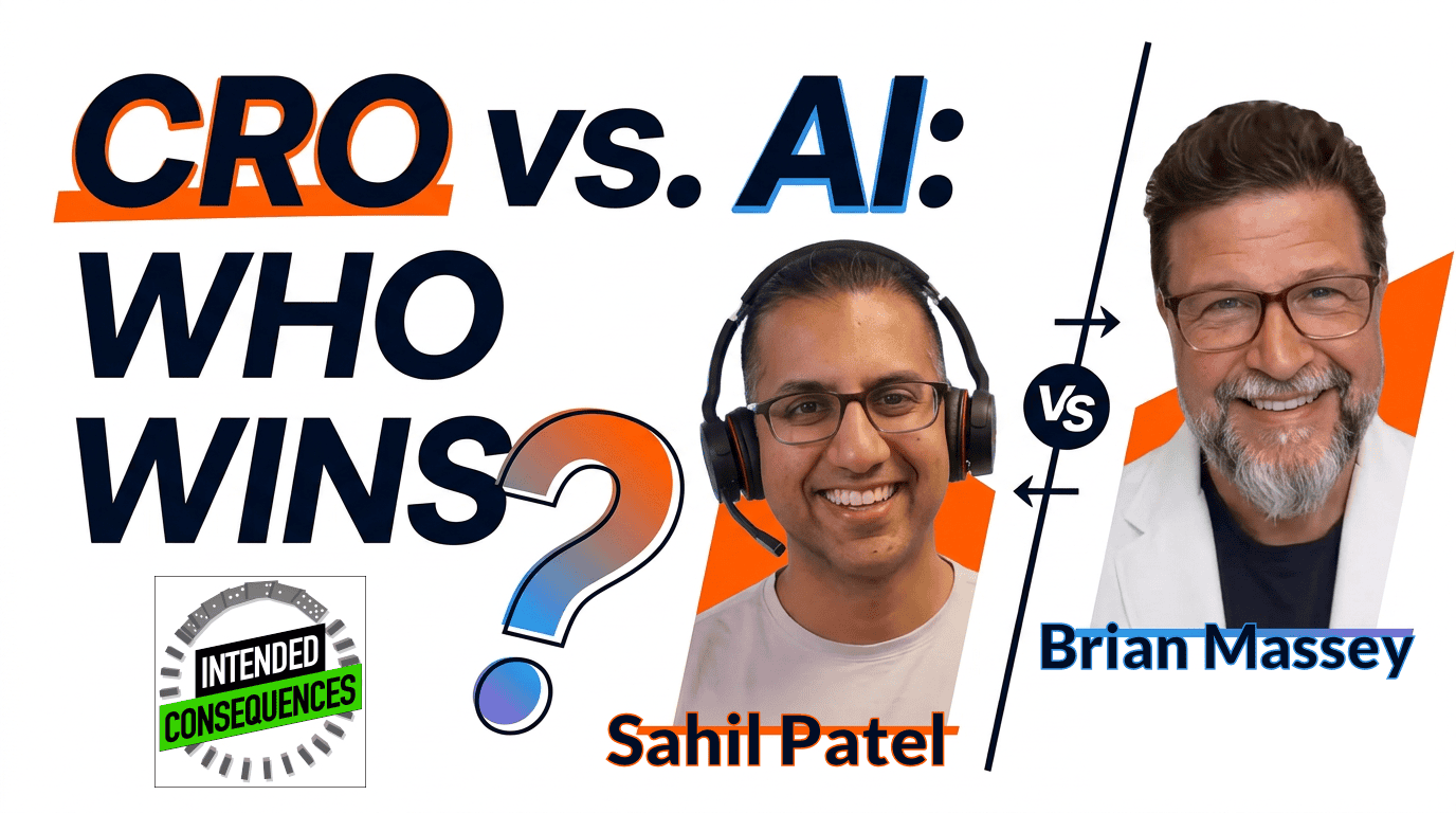 CRO vs. AI. Who Wins? Images of Sahil Patel and Brian Massey