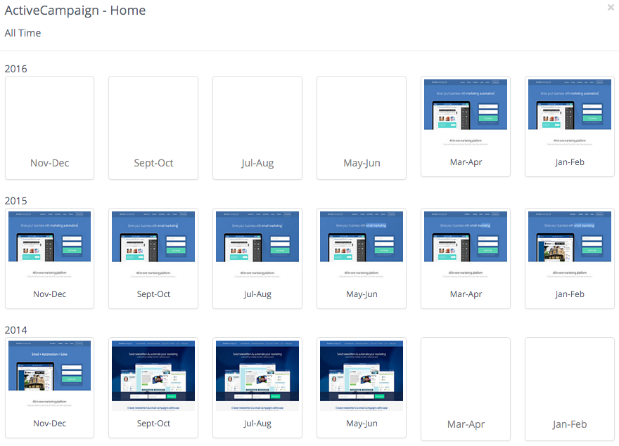 ActiveCampaign's design history over a few years