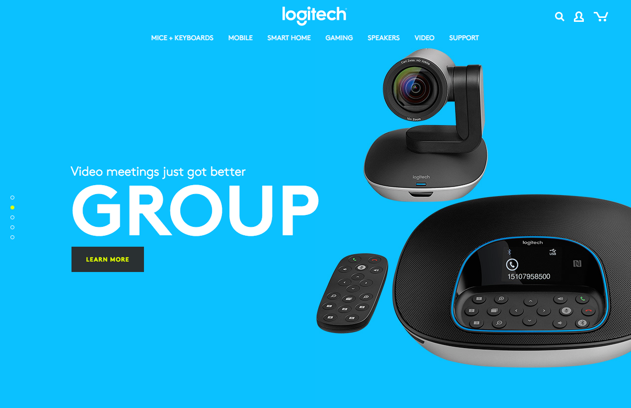 Logitech's new homepage focusing on a single product