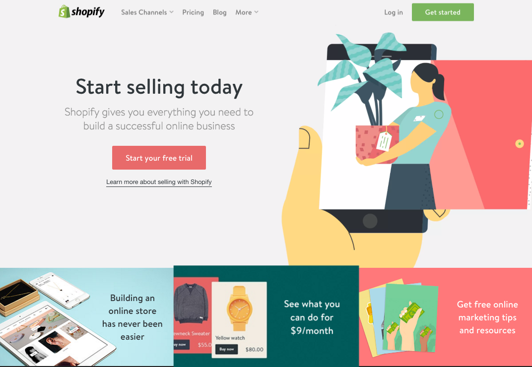 Shopify's homepage with a non-specific target would be the control in this AB Test