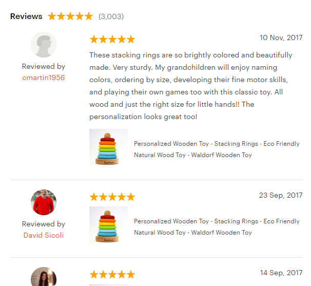 Prominently displayed reviews with plenty of white space