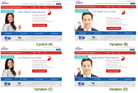 Two variable with two variants each yield four page variations in this multivariate testing example. Two variable with two variants each yield four page variations in this multivariate testing example.