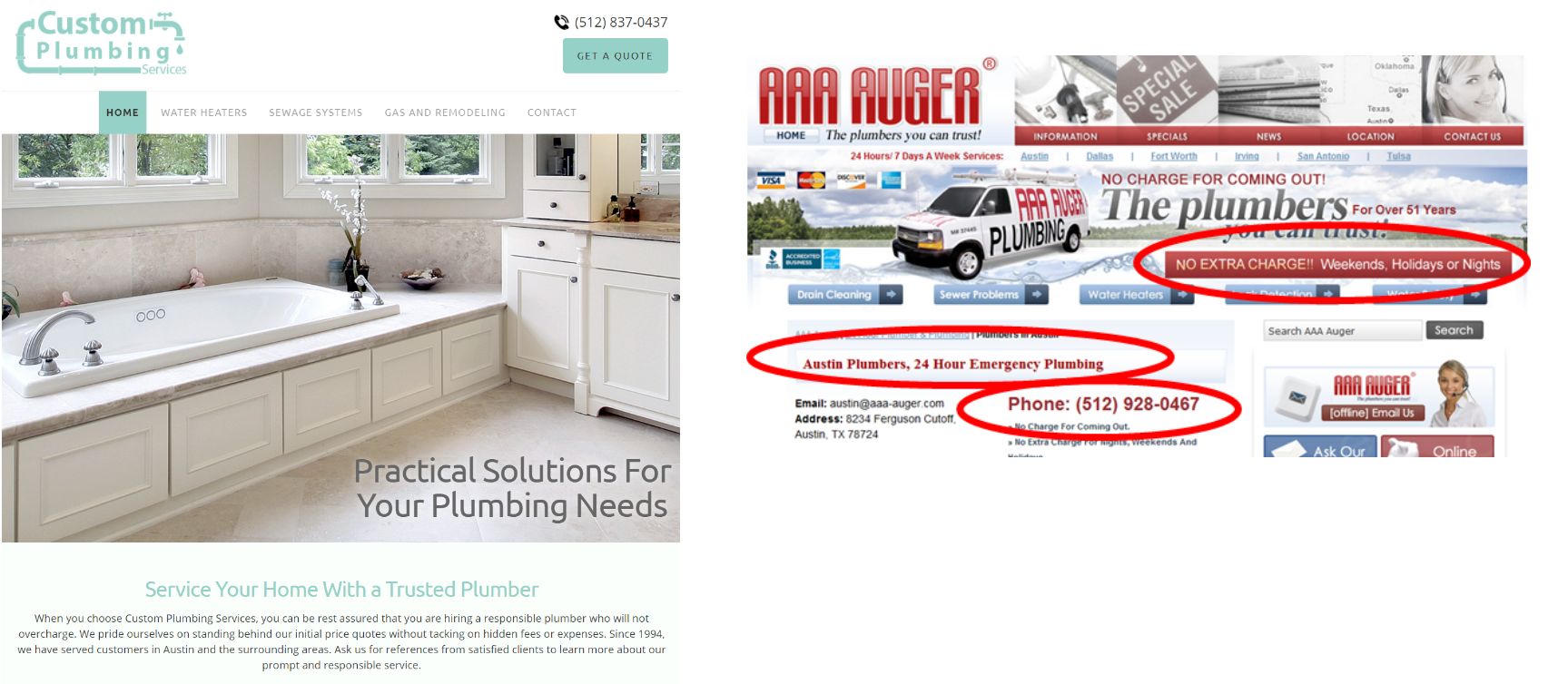 The design on the left appeals to Jennifer when she's remodeling. The design on the right is for Jennifer when she has a leak. The design on the left appeals to Jennifer when she's remodeling. The design on the right is for Jennifer when she has a leak.