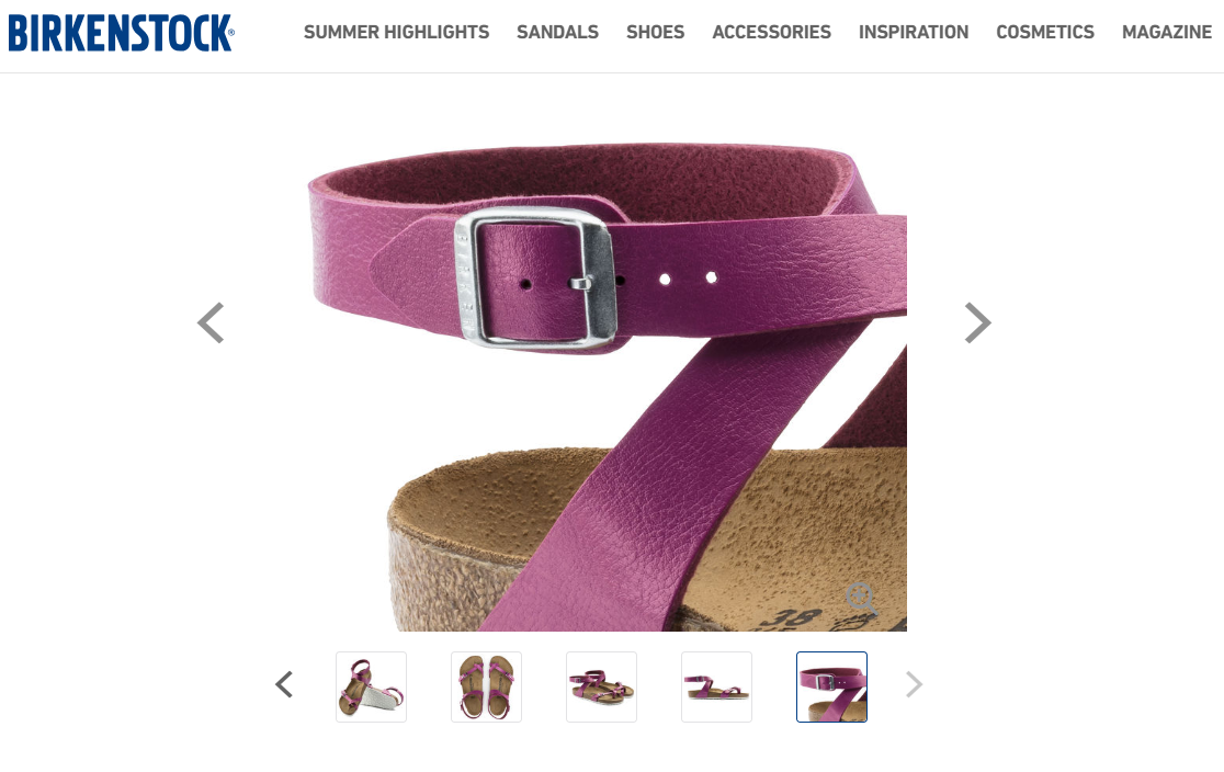 Birkenstock uses images to communicate details and colors on their product pages. Birkenstock uses images to communicate details and colors on their product pages.